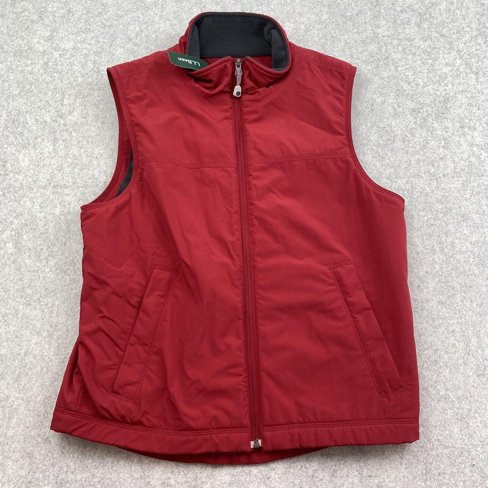 LL Bean Vest Mens Small Red Fleece Lined Full Zip Softshell Outdoor Hiking
